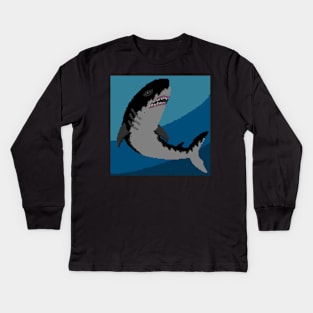 Pixel Megalodon - Creme Kids Long Sleeve T-Shirt